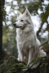 Obraz premium A white dog in the forest, ultra-realistic and cinematic