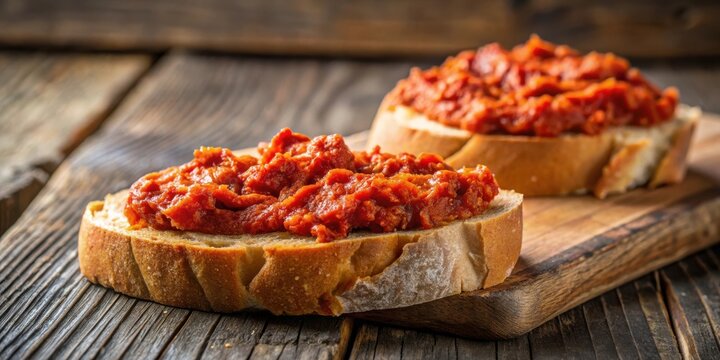 Sobrasada spread on rustic bread, typical Mallorcan delicacy