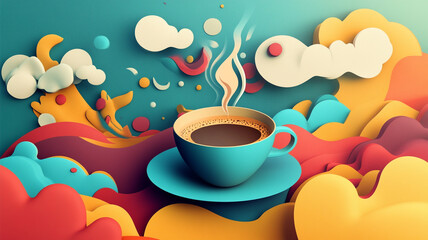 Celebrate International Coffee Day with a vibrant cup of coffee against colorful abstract background