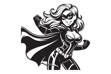 Dynamic Female Superhero Silhouette Vector Art in Black