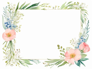 Fototapeta premium A blank wedding invitation adorned with a watercolor floral frame