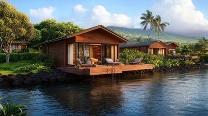 Fototapeta premium Luxury resort on Hawaii Island with private bungalows over the water