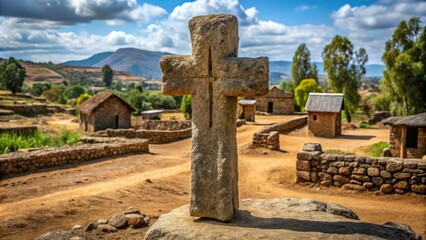 In the heart of a remote Ethiopian village, a magnificent cross rises from the earth, chiselled from a