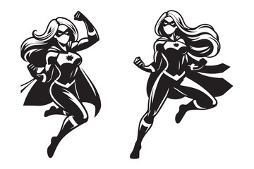 Bold Female Superhero Silhouette Black Vector Graphic