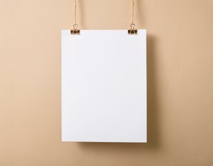 Hanging A4 Paper Poster With Beige Wall Background
