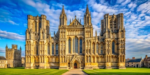 Fototapeta premium Majestic Gothic architecture of Wells Cathedral in Somerset, England, featuring intricate stone carvings, stunning