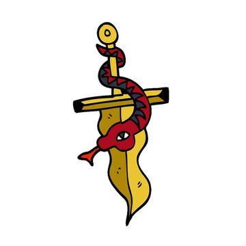 cartoon doodle dagger and snake tattoo