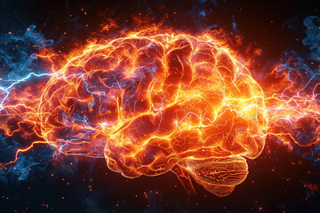 Obraz premium Brain research medical science, medical health technology. Futuristic digital hologram of convolutions.