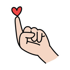 Minimalist hand gesture with red heart illustration