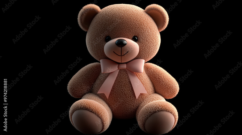 Poster teddy bear with pink bow.