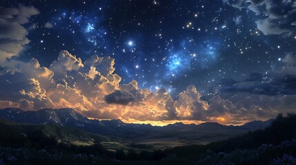 Night Sky with Stars and Clouds