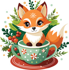 christmas clipart  with cute baby  fox