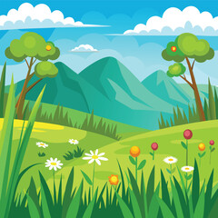 landscape with grass and flowers grassy meadow