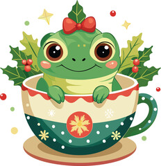 christmas clipart  with cute baby  frog