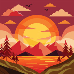 Sunrise landscape with mountains