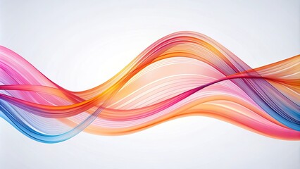 Softly glowing curved lines in pink, orange, and blue traverse a pure white expanse, creating a mesmerizing optical