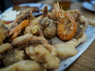 Fried fish and seafood typical of Andalusia, Spain. Healthy food.