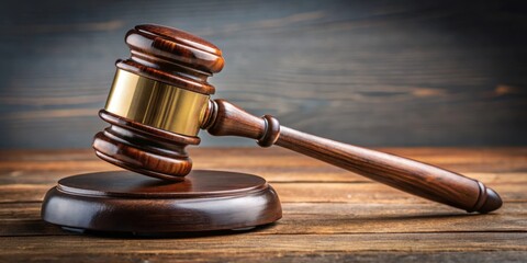 Close up of a wooden judge's gavel on a stand, symbolizing justice, law, and legal decisions in courtrooms