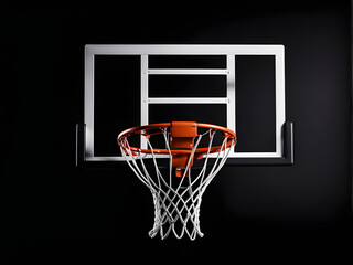 New professional basketball hoop cage isolated on black background. Horizontal sport theme poster, greeting cards, headers, website and app