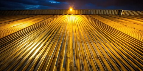 Obraz premium Metallic roof with dirty stains under yellow light at night