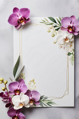 A blank wedding invitation adorned with a watercolor floral frame