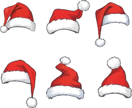 Red watercolor Christmas hats