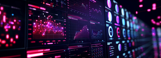 Abstract digital business background with glowing light spots and geometric shapes