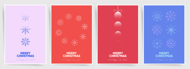 Simple Snowflakes and Ornament Christmas Posters. Minimalist and Elegant Designs for Festive Holiday Greeting Cards and Posters.