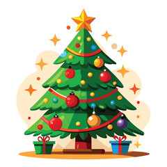 Christmas Tree Vector Art Illustration - Festive, Colorful