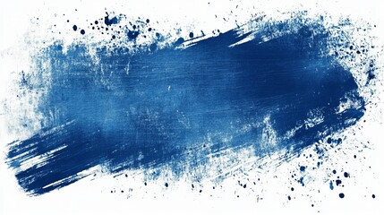 Distressed blue brush stroke with spray paint look. Handmade grunge style banner with rough edges. Grainy brush strokes with dots. Old-fashioned background for posters.