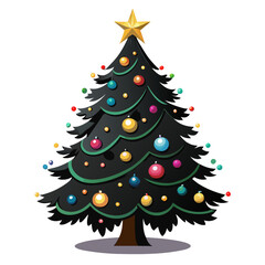 Christmas Tree Vector Art Illustration - Festive, Colorful