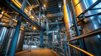 Fototapeta premium A sugar beet processing facility with industrial equipment, no people, copy space