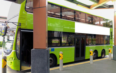 Bus template mock up for double decker bus wrap poster advertising. Marketing advertisement...