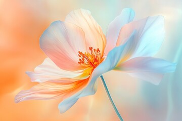 abstract flower, pastel color, gradient background, light orange and blue