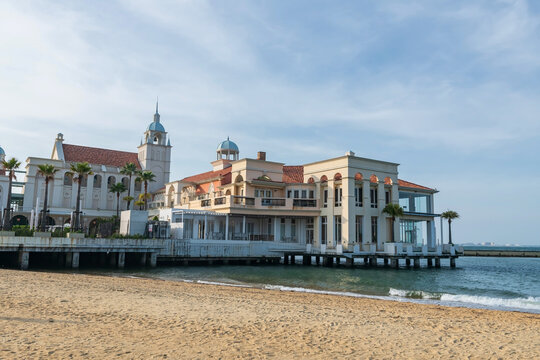 Marizon wedding hall by beach in sunny day, Fukuoka