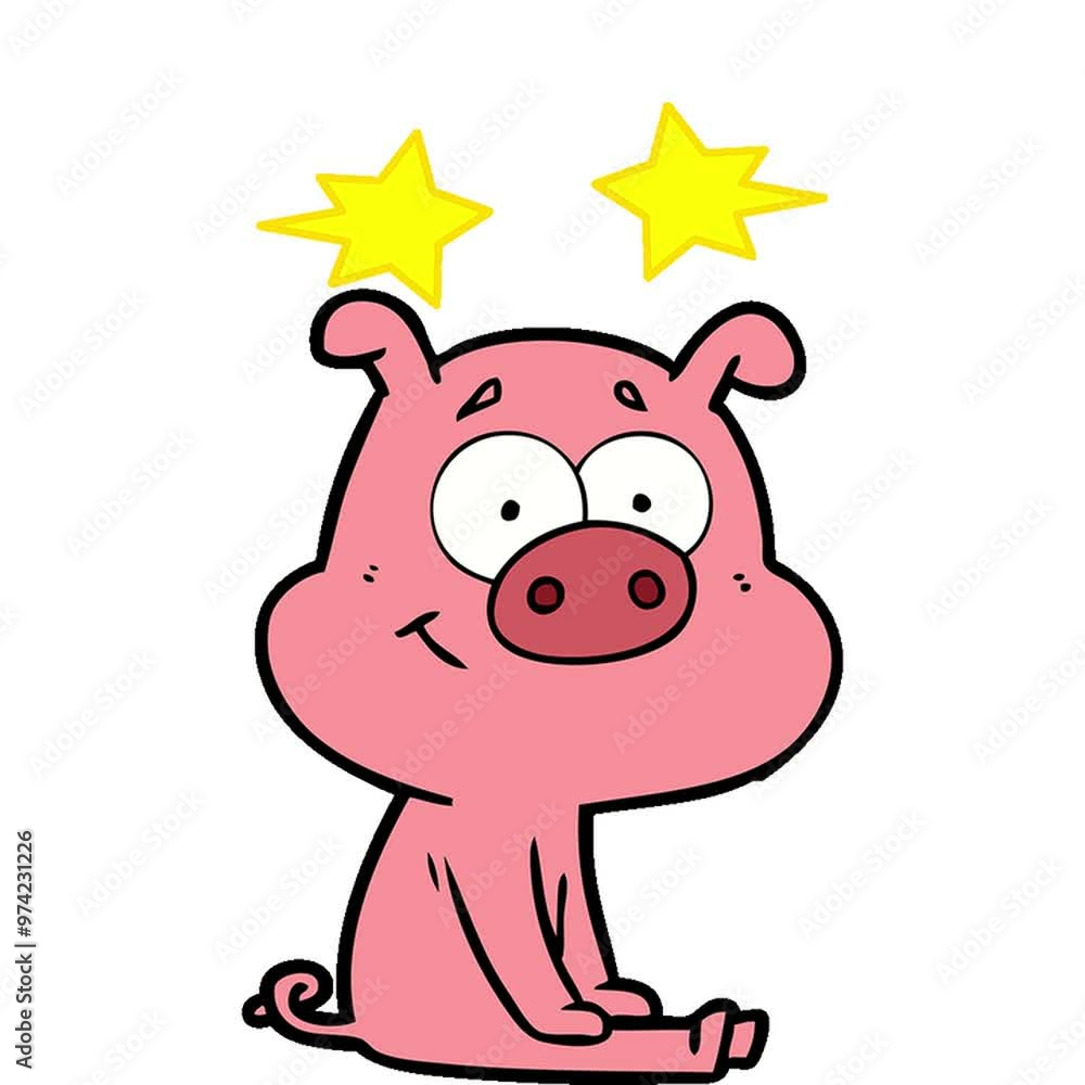 Wall mural happy cartoon pig sitting