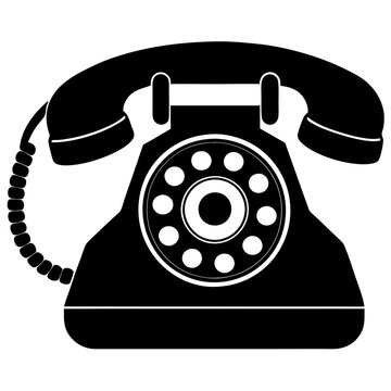 recommend clip art: Black and white hand-drawn telephone icon silhouette isolated on a white background. Telephone clipart vector silhouette