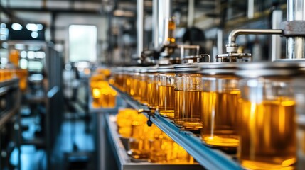 Naklejka premium Industrial honey processing machines in a factory, no people, with copy space