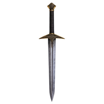 A detailed image of a medieval sword showcasing its unique blade and hilt design, perfect for historical themes and storytelling.