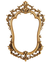 Elegant Gold-Framed Mirror with Ornate Detailing - Isolated on Transparent Background