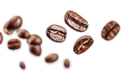 Coffee Beans Falling on White Background