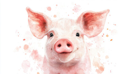 Watercolor Pig Portrait.