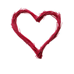 A vibrant red heart shape made from intertwined fibers, symbolizing love and affection, perfect for decorative or romantic themes.