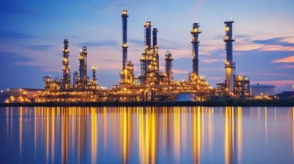 Obraz premium Four industries that are big in the world economy: oil refineries and the petroleum industry.