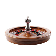 Classic wooden roulette wheel with vibrant colored pockets, perfect for capturing the excitement of a casino environment.