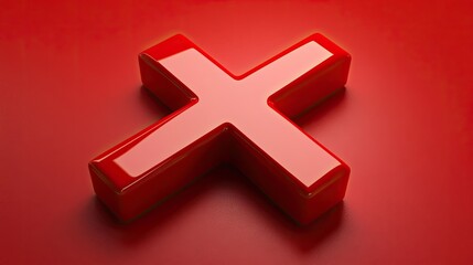 Fototapeta premium A red 3D cross shape on a red background.