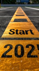 A yellow line with the word start written on it