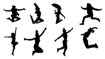 Ladies Jumping Silhouette Vector Set