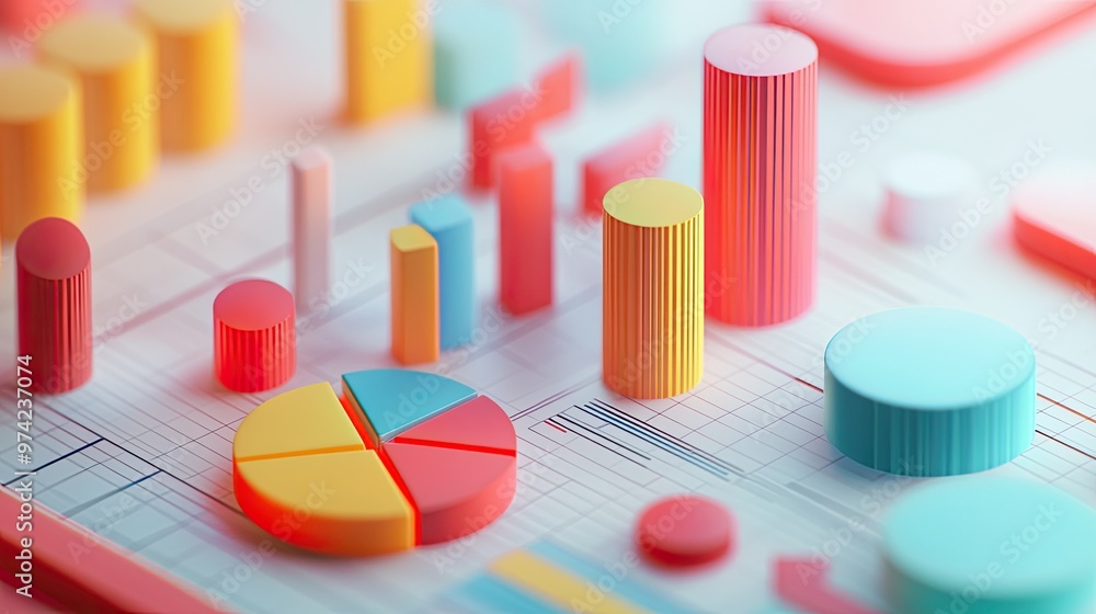 Poster 3d abstract chart showing business cost distribution with no people and ample space for notes