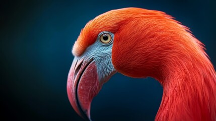 Fototapeta premium A tight shot of a red-blue bird with elongated beak and bill against a black backdrop